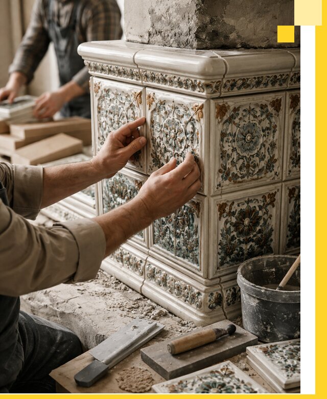 Изразцовые камины под ключ в Нефтекамске: проект и монтаж