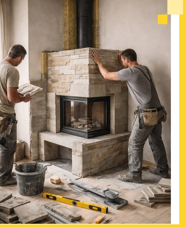 Угловые камины под ключ проект, монтаж и отделка в Нефтекамске