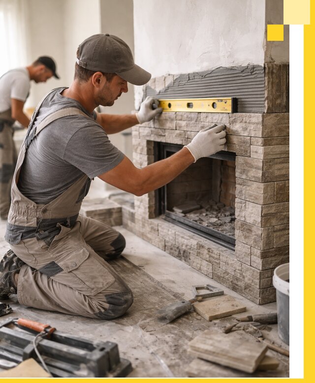 Облицовка каминов в Нефтекамске, монтаж и отделка натуральным камнем