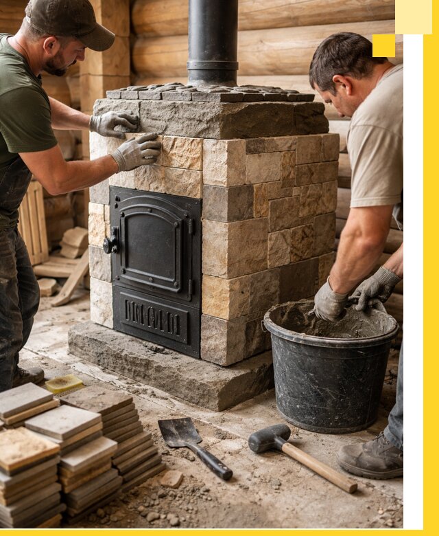 Облицовка банной печи под ключ в Нефтекамске: камень и плитка