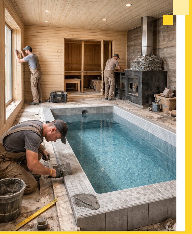 Проект бани с бассейном и сауной в Нефтекамске под ключ