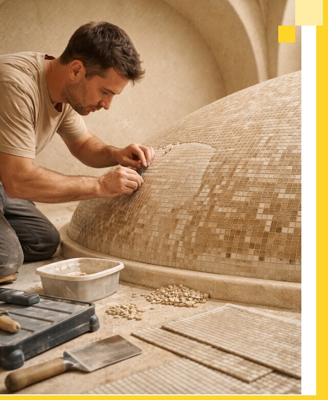 Профессиональная укладка мозаики для хамама под ключ в Нефтекамске